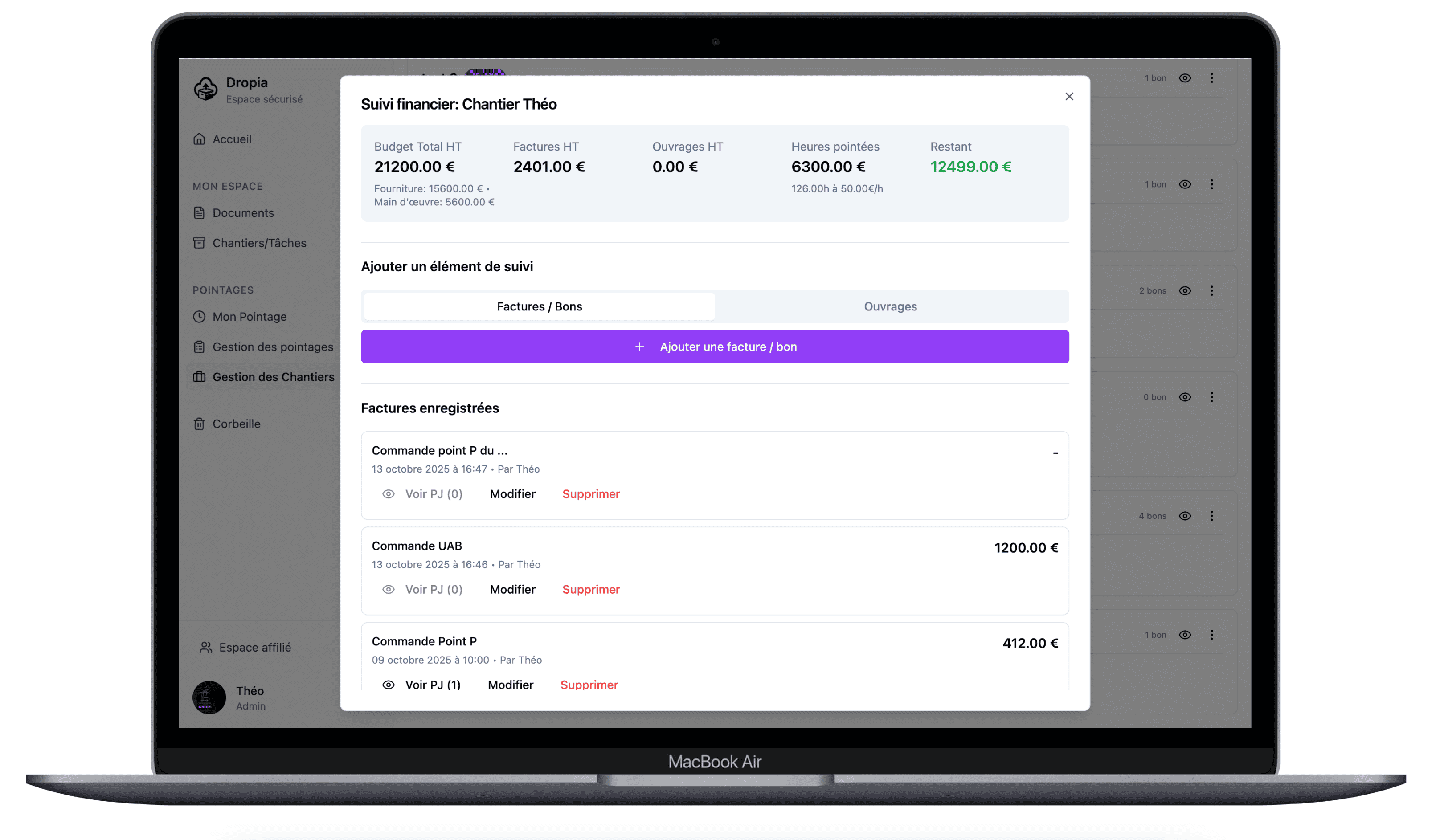 Dropia.io - Vue analyse financière