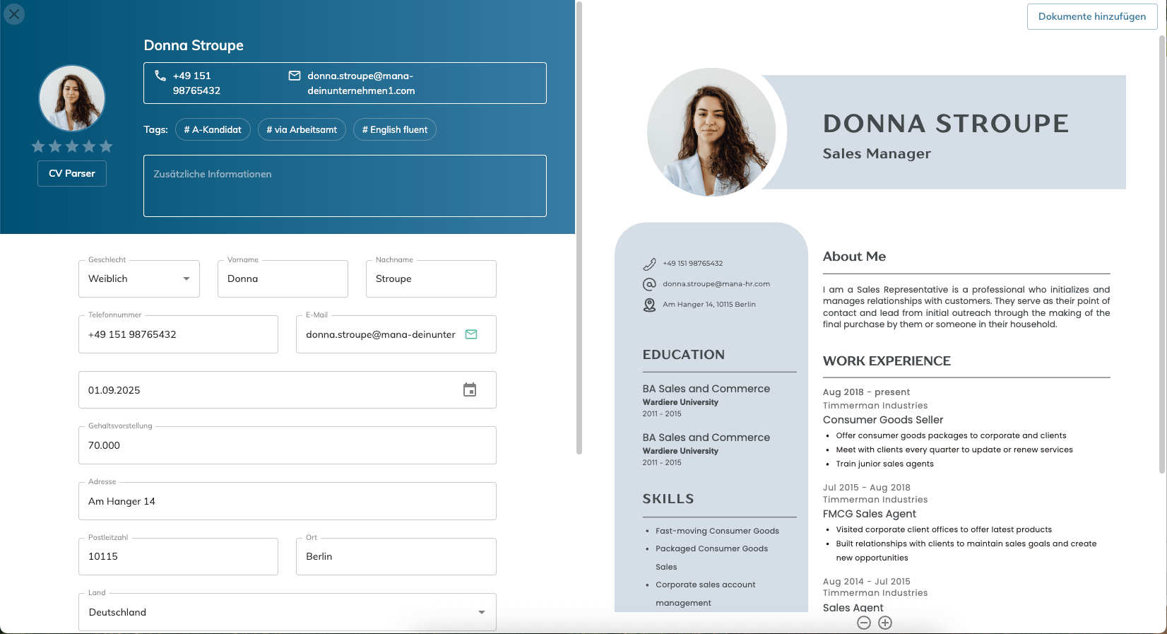 mana HR - Candidate Detail View