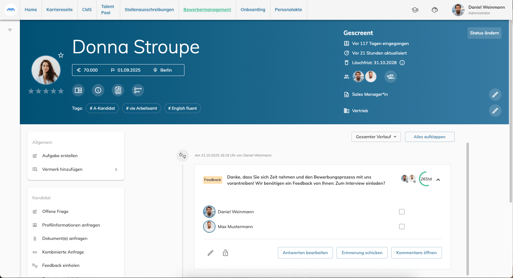mana HR - Applicant profile