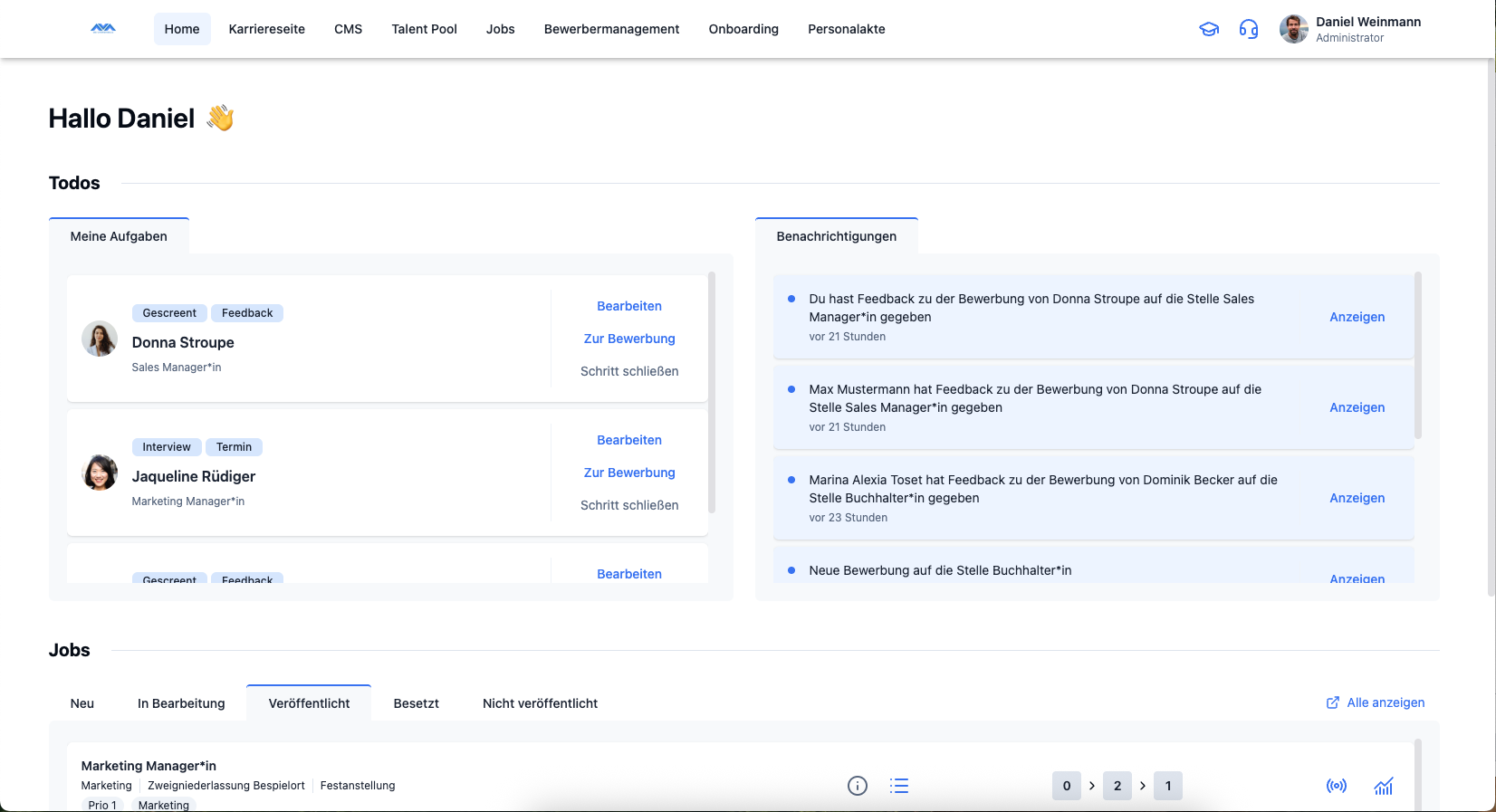 mana HR - Home Screen