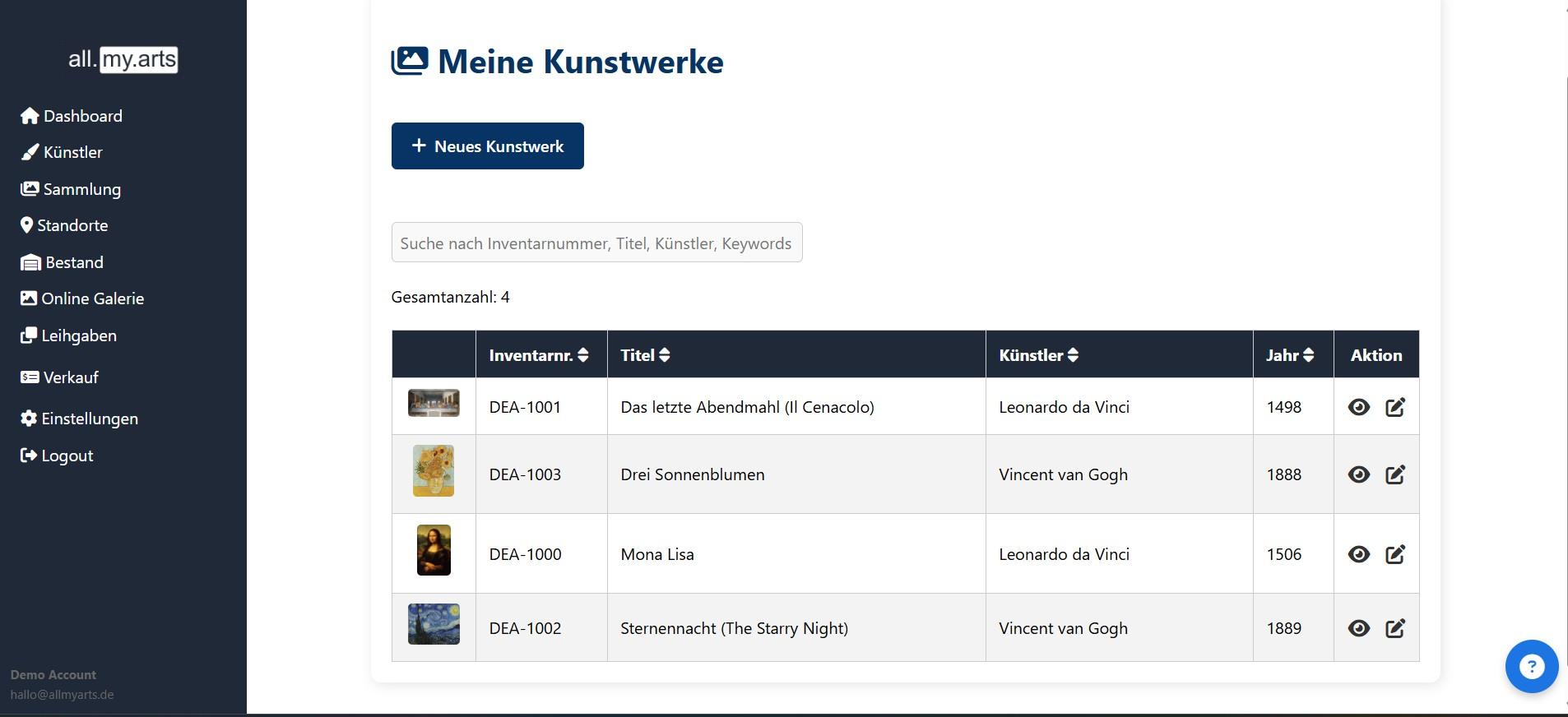 all.my.arts - Kunstwerkverwaltung