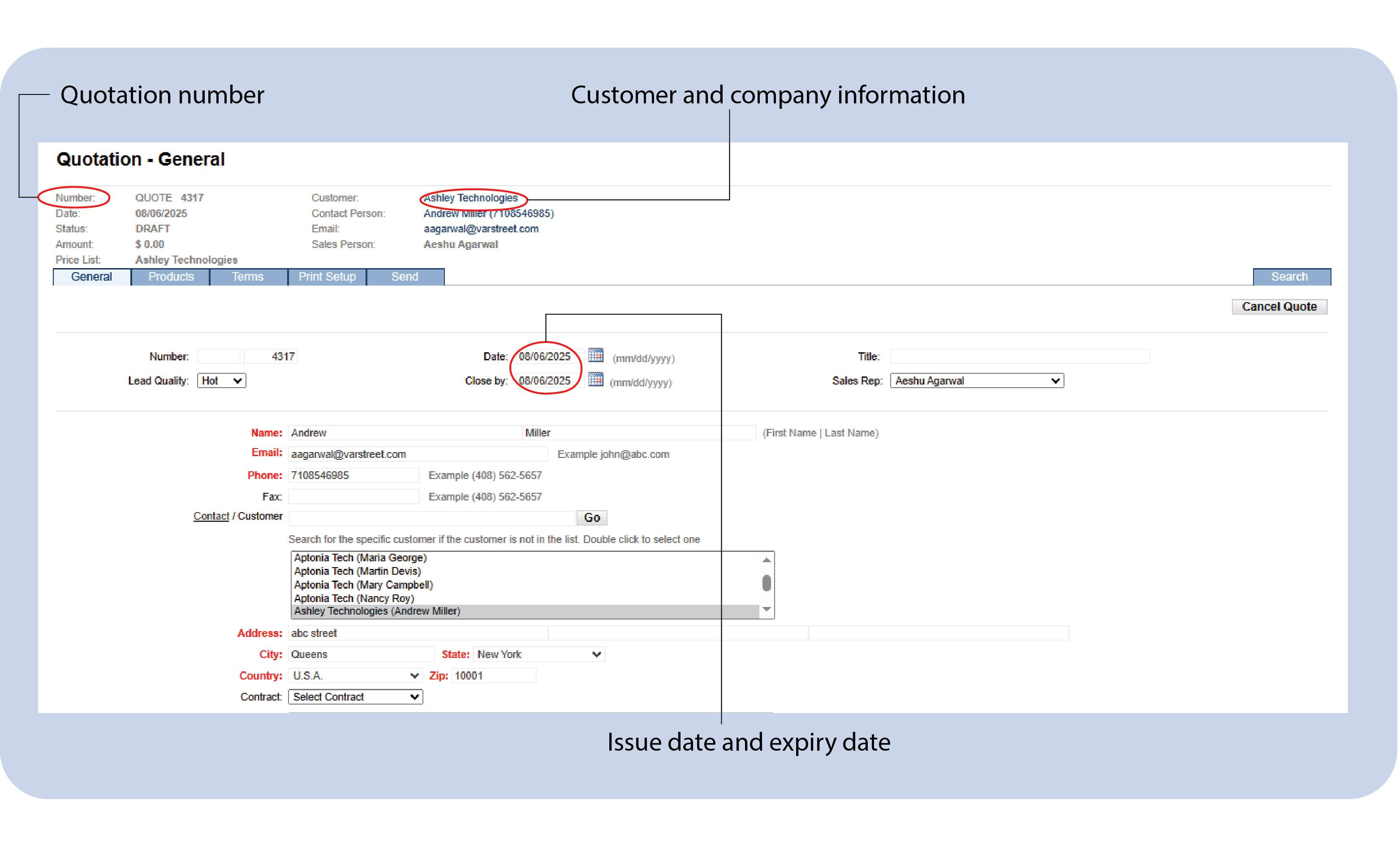 VARStreet CPQ Software - The screenshot describes the key components of a CPQ Software