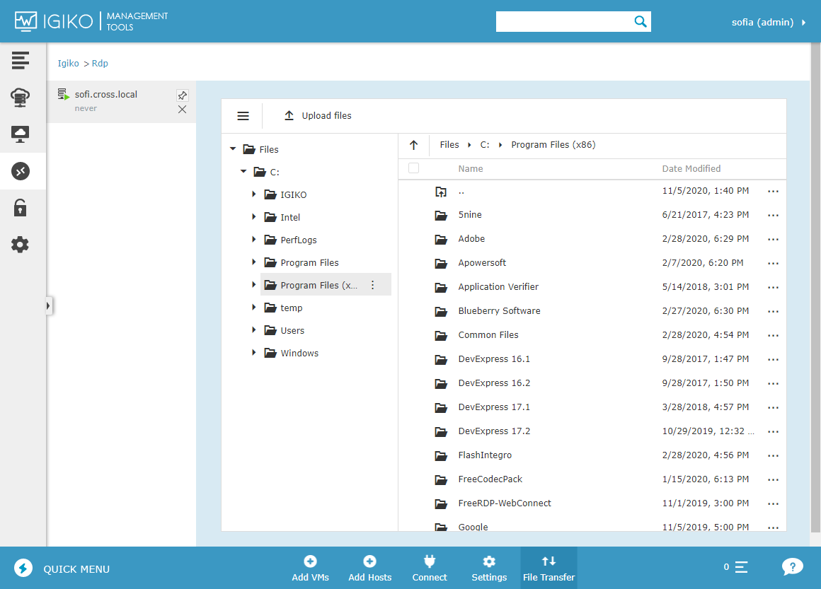 Igiko Management Tools - File Transfer dashboard