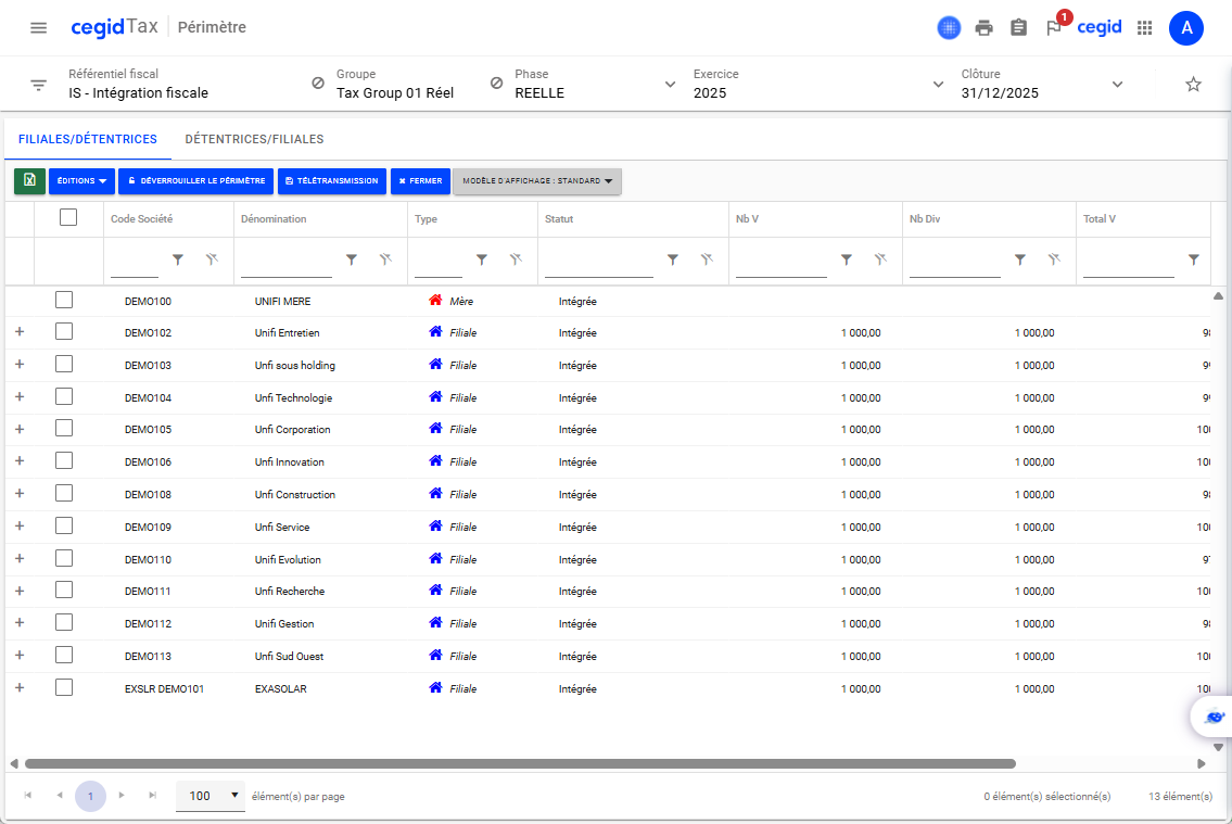 Cegid Tax Ultimate - Périmètre du groupe