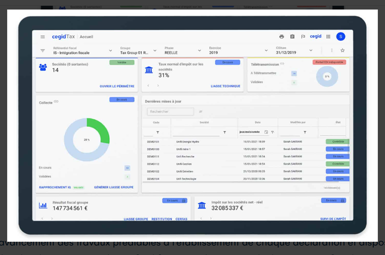 Cegid Tax Ultimate - Tableau de bord