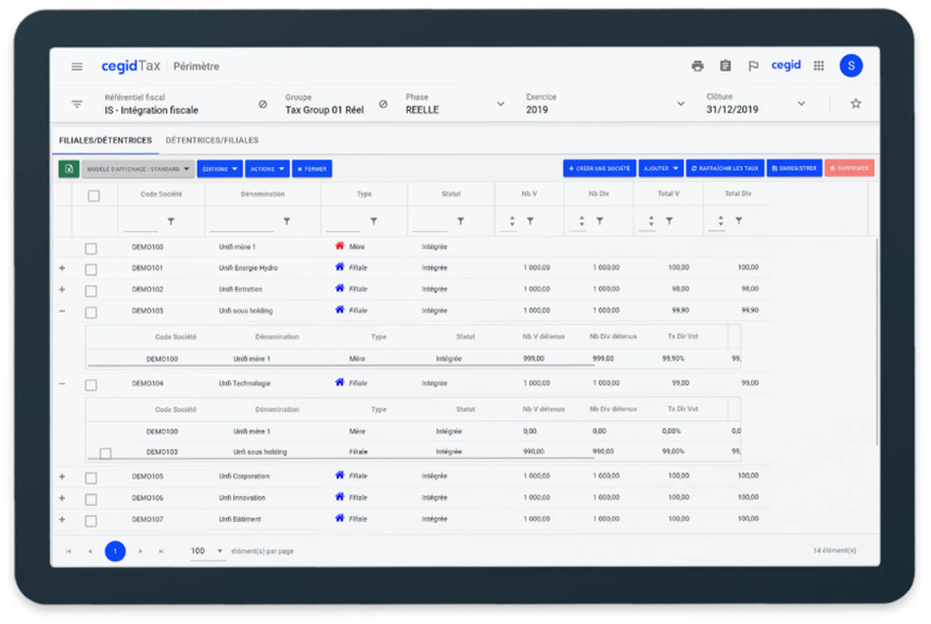 Cegid Tax Ultimate - Périmètre d’intégration fiscale et flux intercos