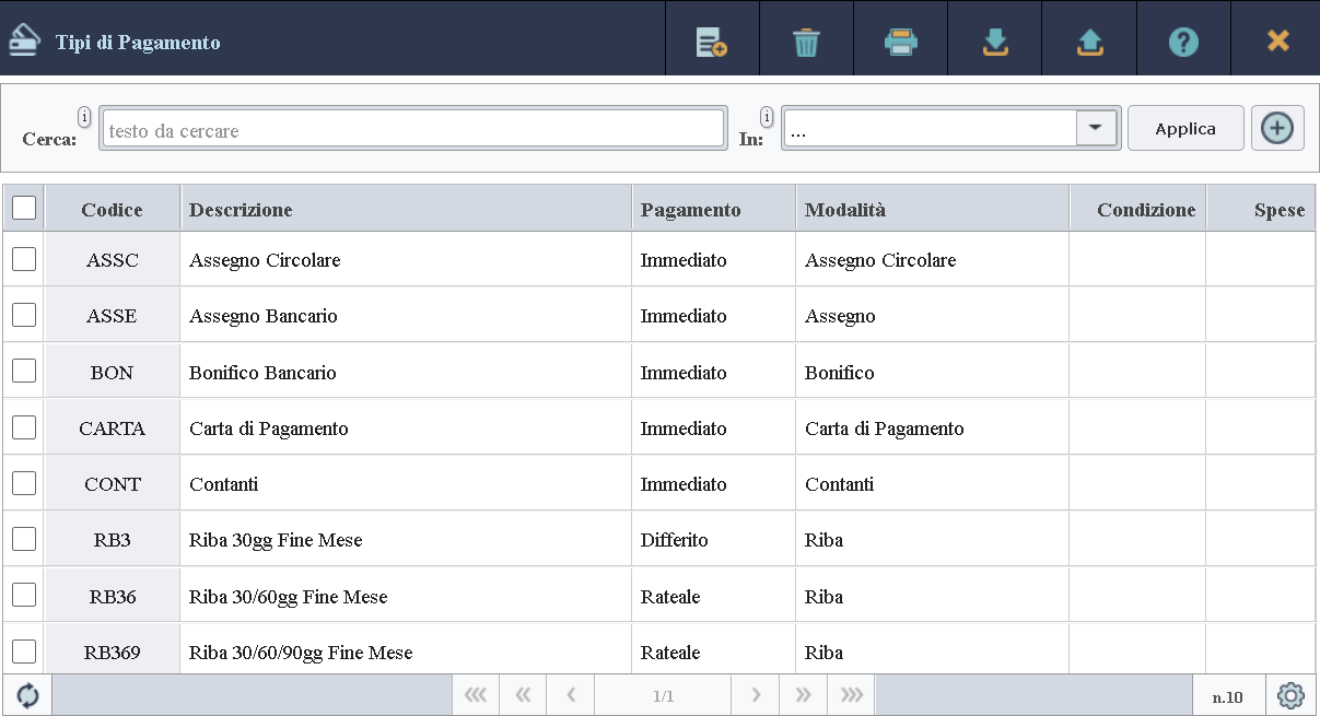 Phrometeo - Scheda Tipi Pagamenti