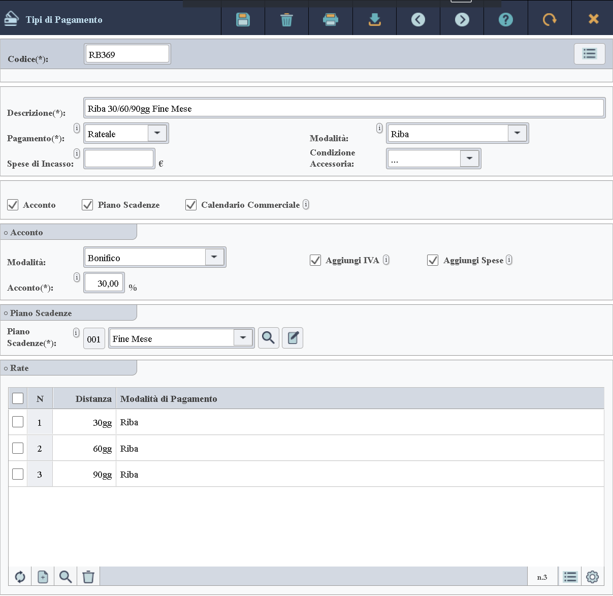 Phrometeo - Scheda Tipi Pagamenti, Sezione dettaglio dati