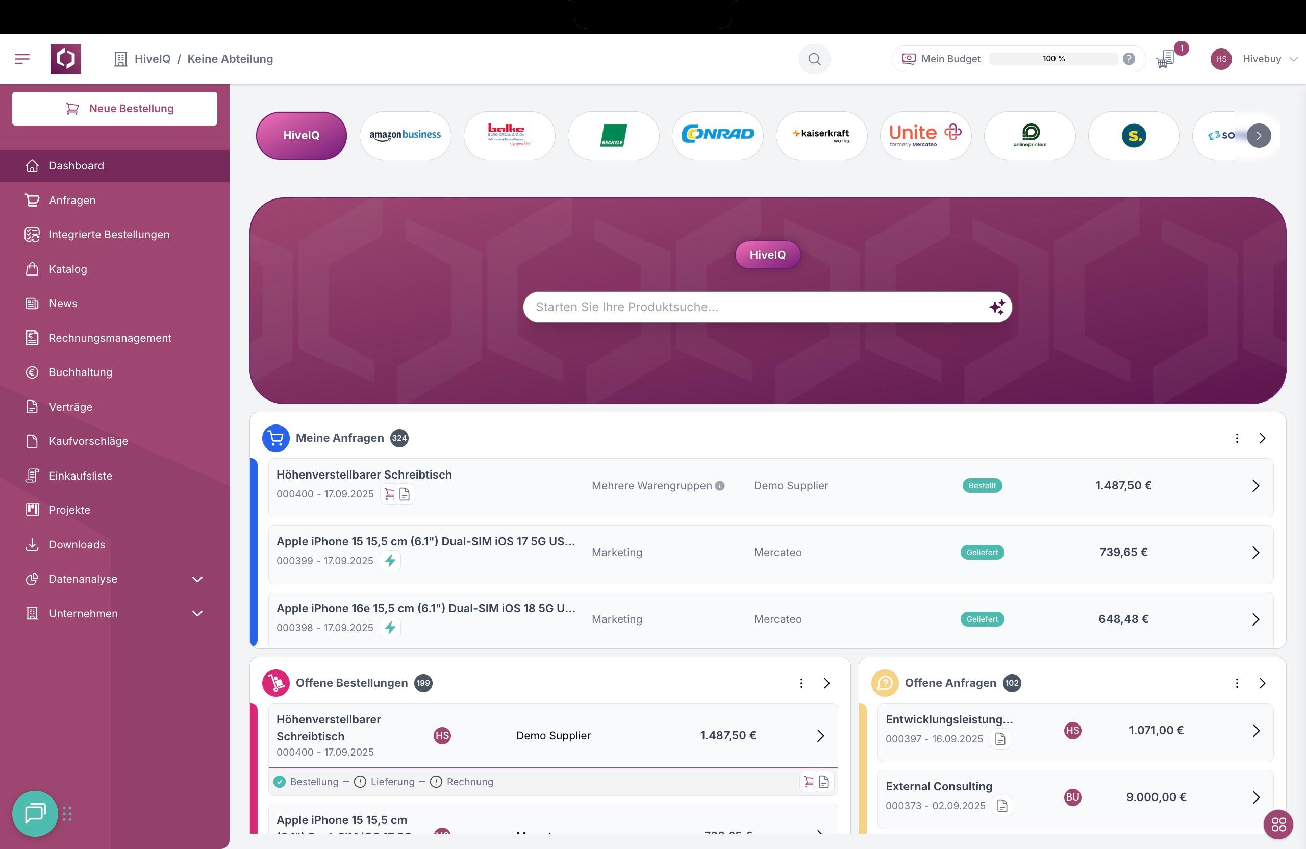 Hivebuy  - Customizable dashboard with all relevant information at a glance