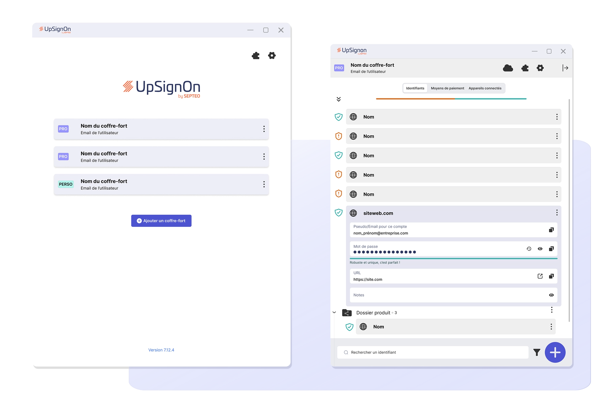 UpSignOn by Septeo - Stockages sécurisé des mots de passe, données bancaires et codes TOTP