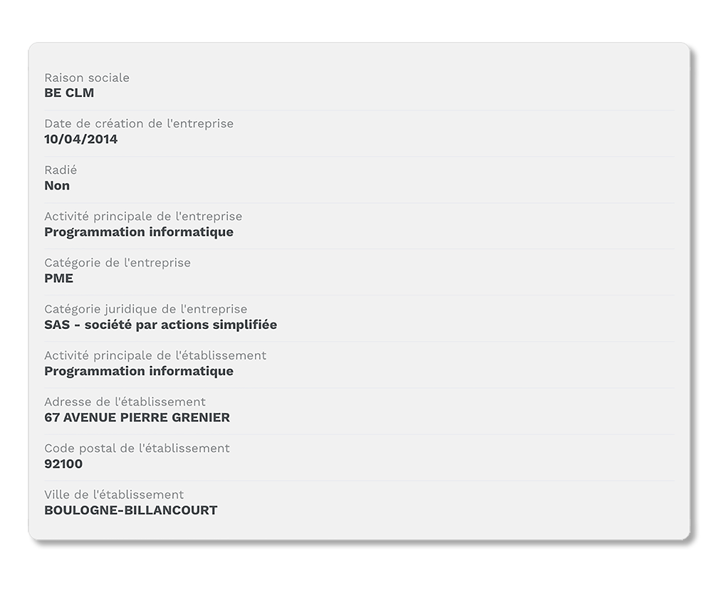 BeCLM - infos données entreprises