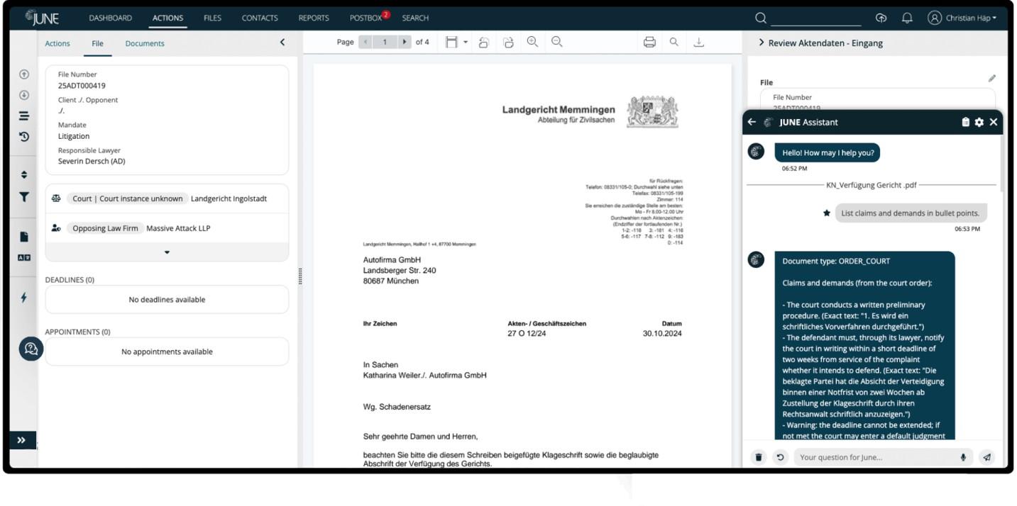 JUNE - Legal AI - A digital co-counsel for document creation, case understanding, comparisons, legal proceedings , precedents, laws and more