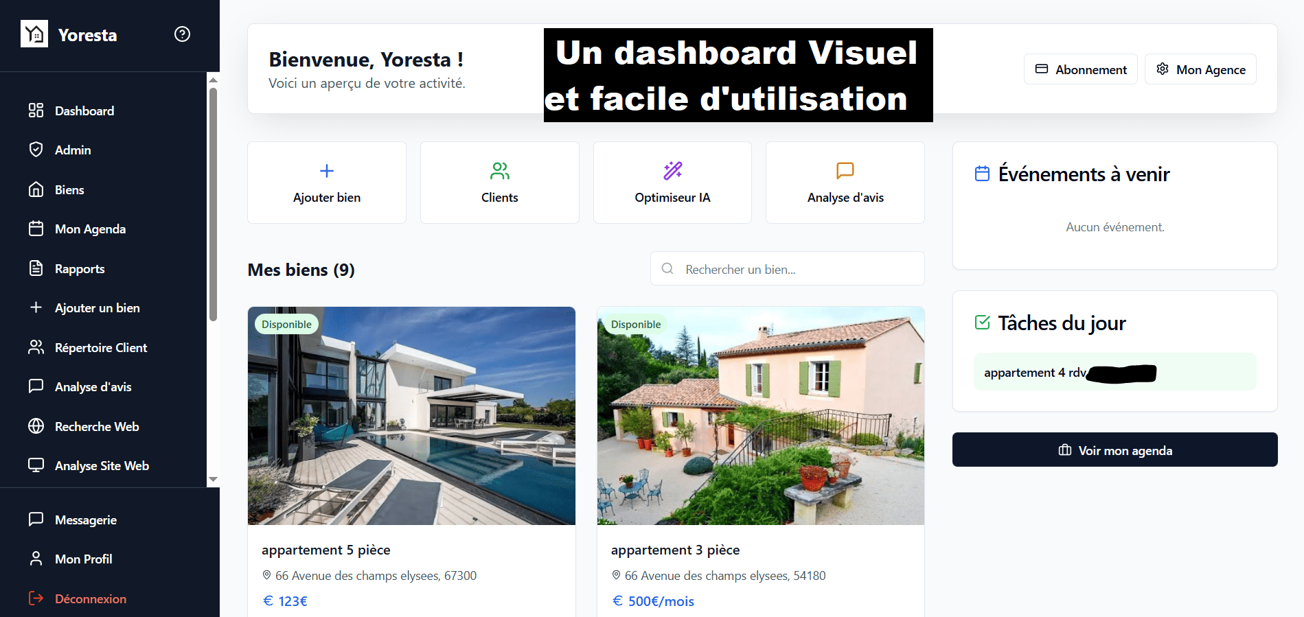 Yoresta - Une interface ergonomique pour une prise en main facile et rapide.