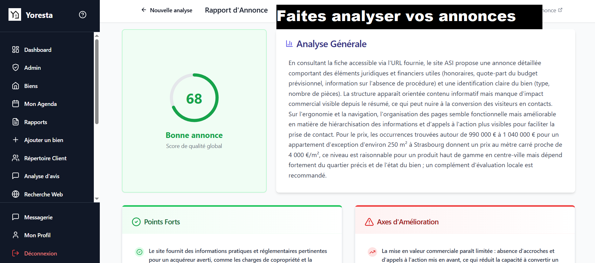 Yoresta - Analysez vos annonce pour convertir plus efficacement vos prospect