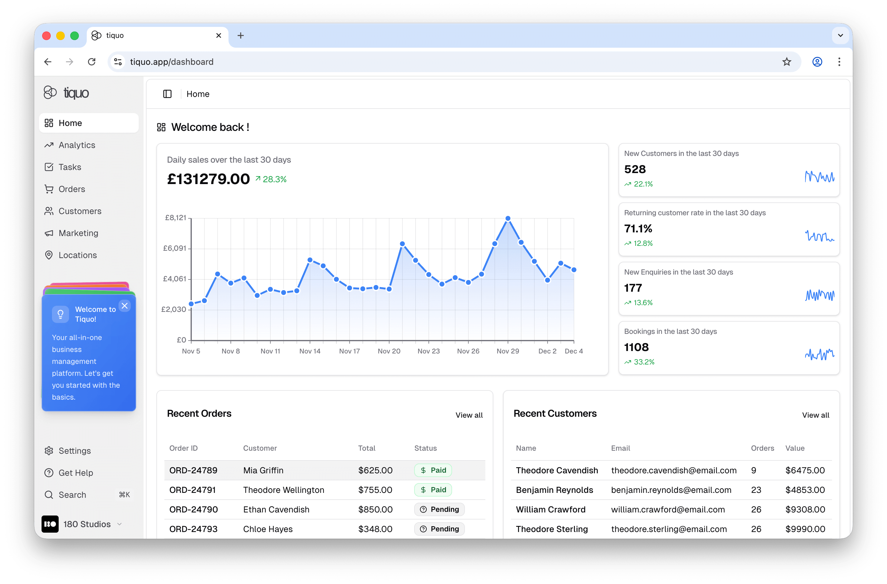 Tiquo - Manage bookings, customers, payments, and insights from one dashboard.