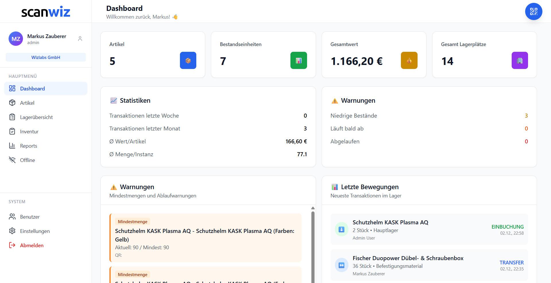 Scanwiz - Scanwiz dashboard