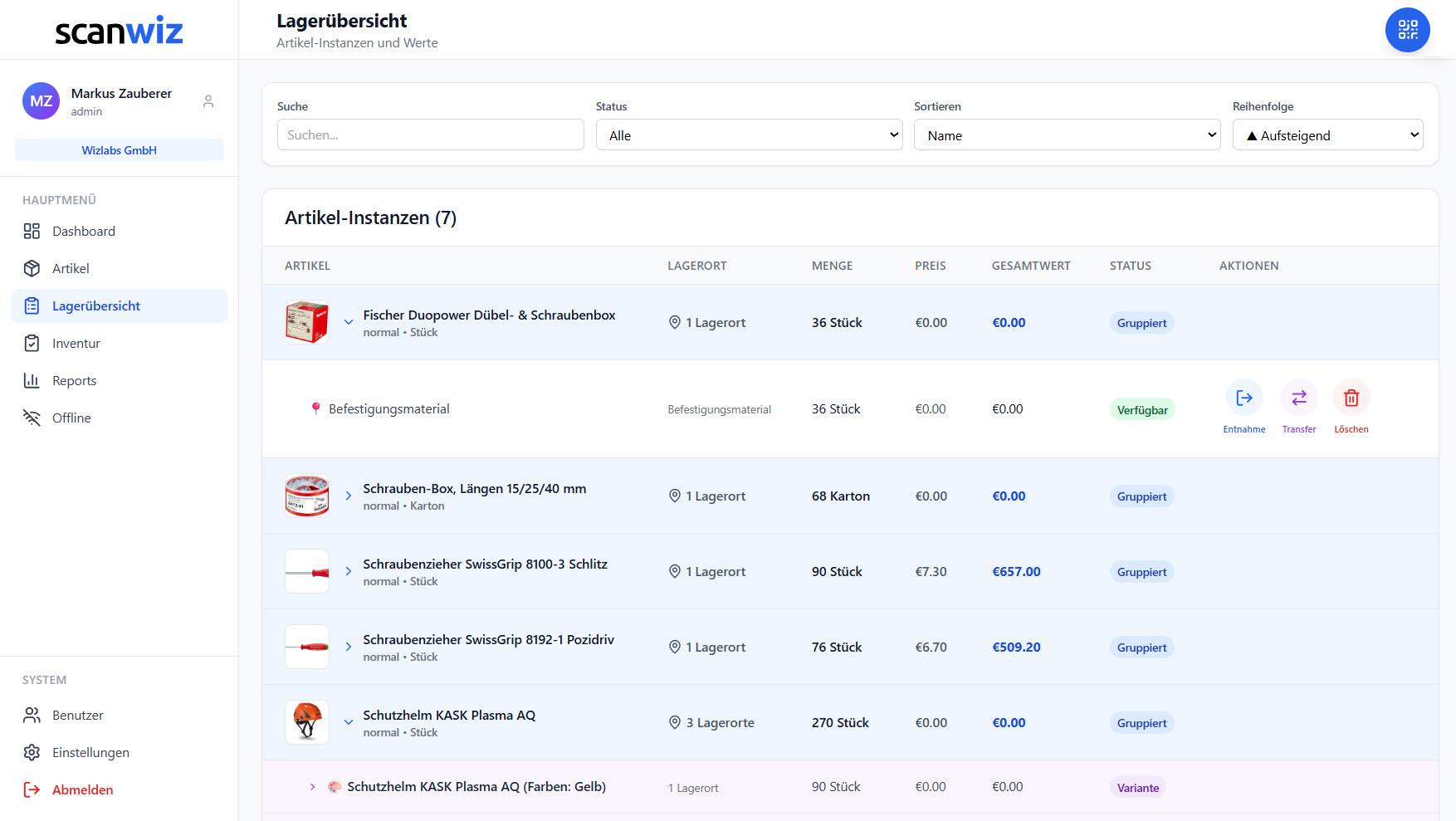 Scanwiz - Scanwiz Artikelübersicht