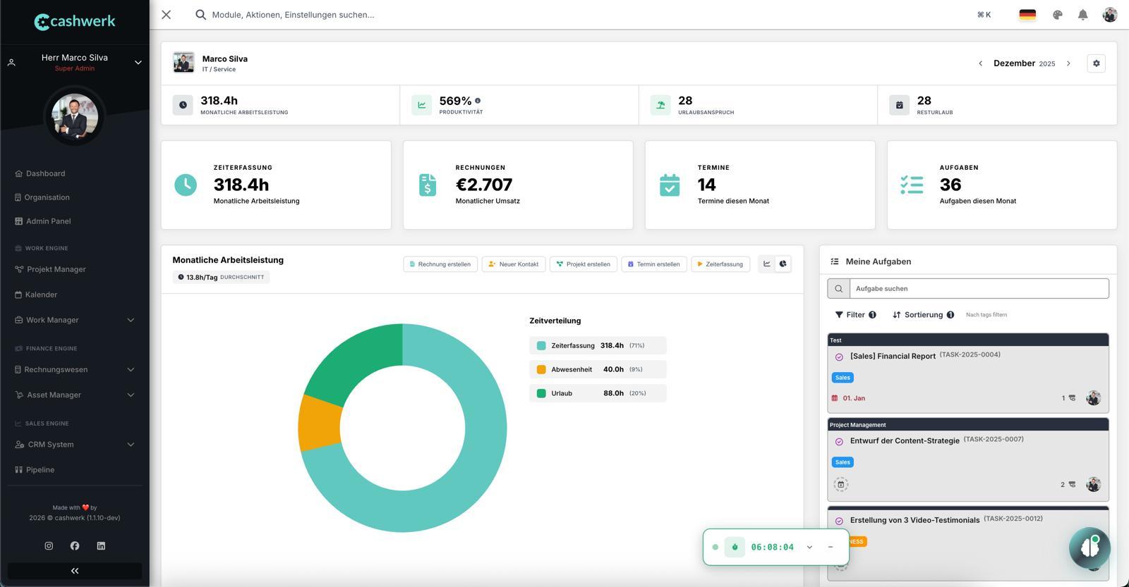 cashwerk.io - unser Dashboard mit allen wichtigen Informationen
