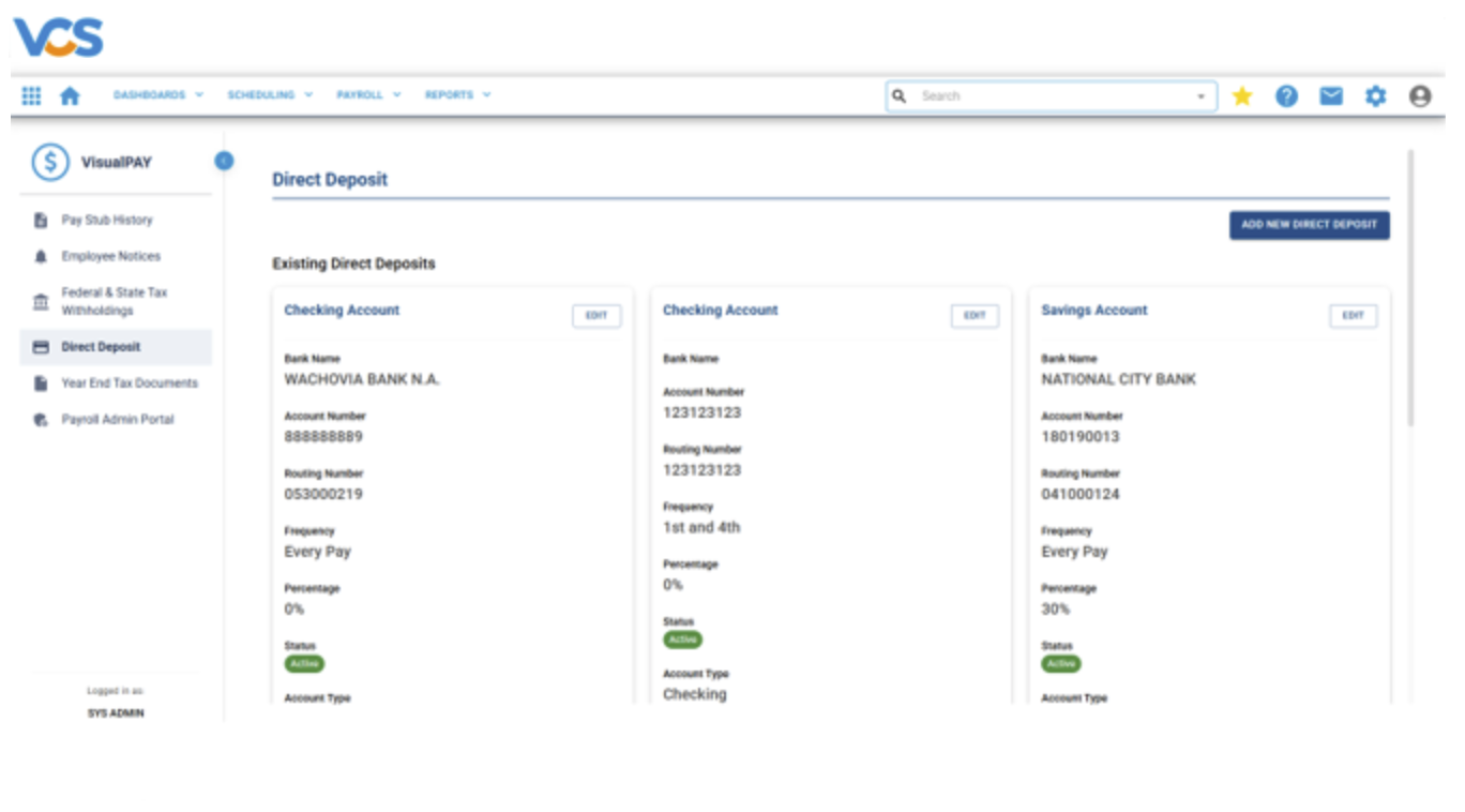 VCS HR - VisualPAY Direct Deposit