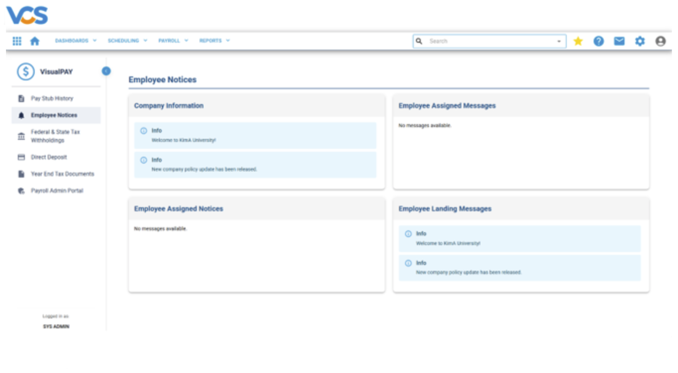 VCS HR - VisualPAY Employee Notices