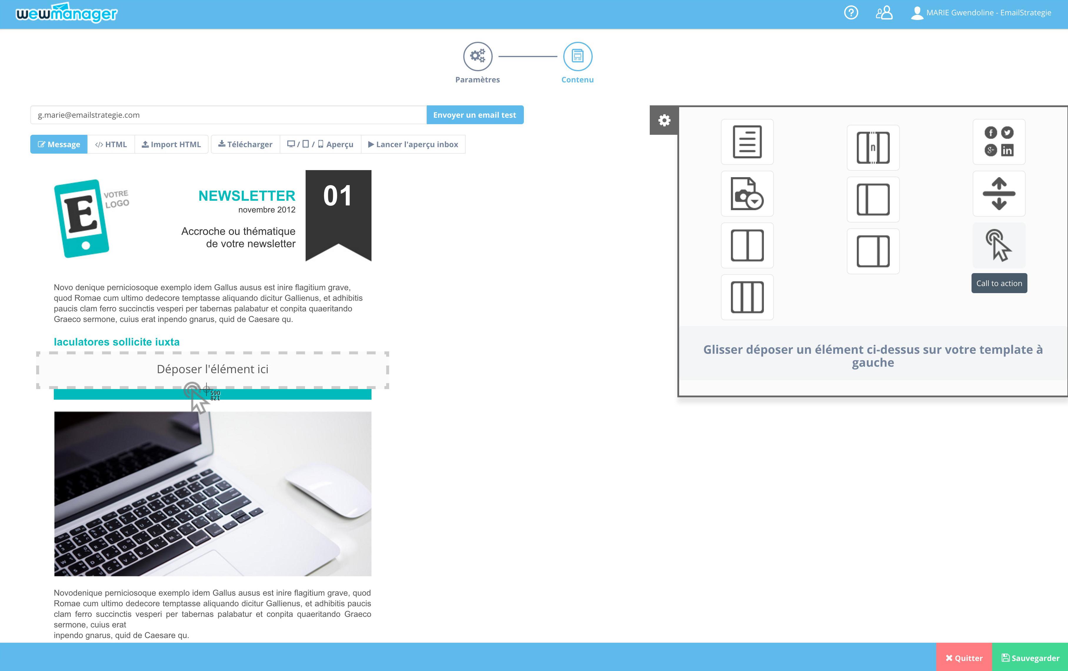 wewmanager : Gestion de Campagnes Emailing, Editeur drag & drop, Responsive Design
