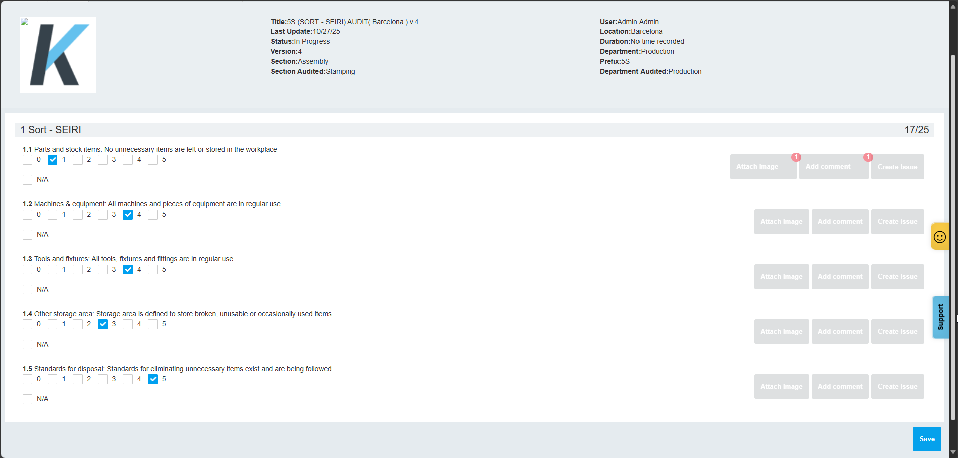 Kapture.io QMS - 5s Audits