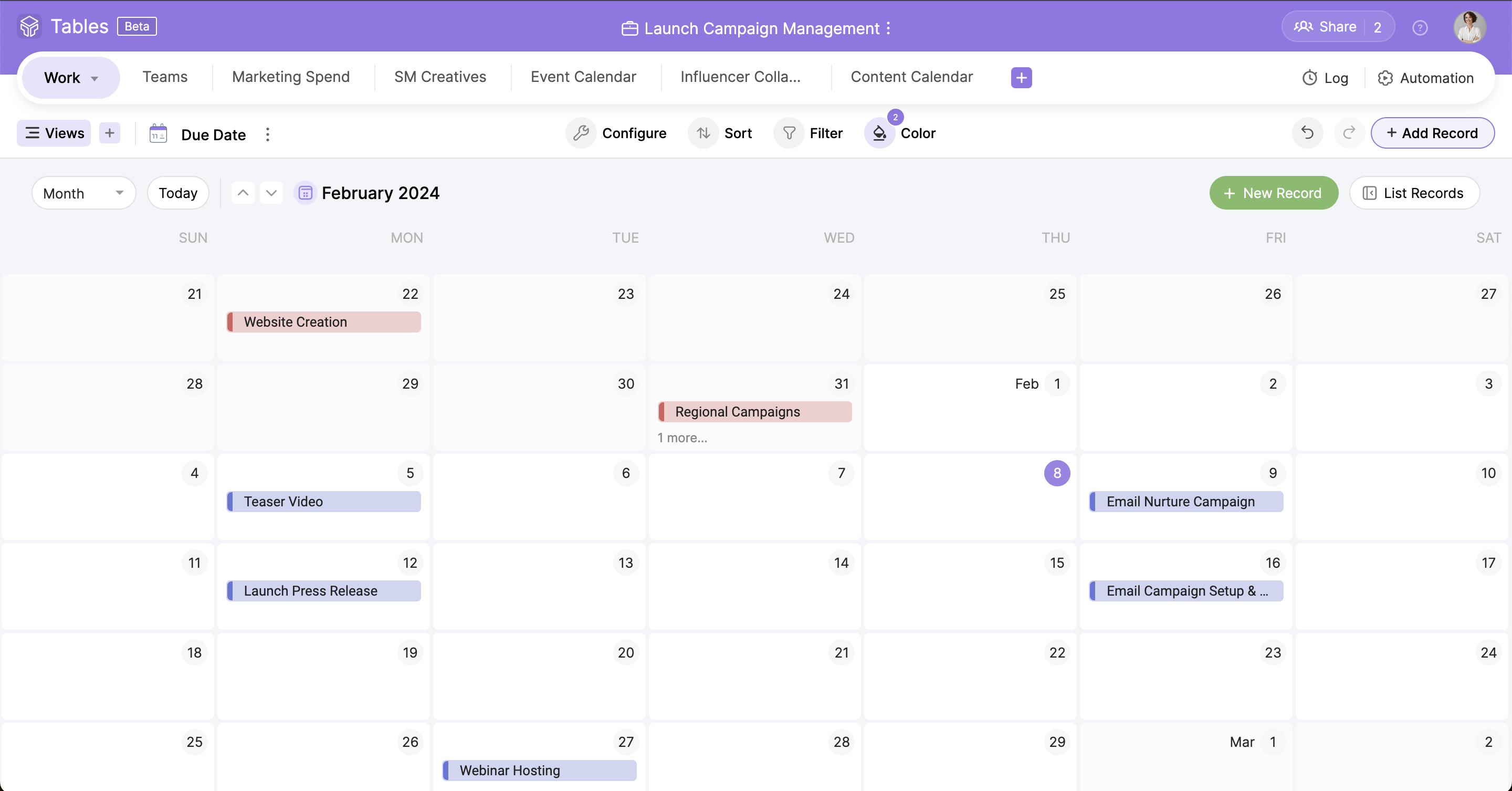 Zoho Tables - Stay on top of your schedule and eliminate overdues with the Calendar view.