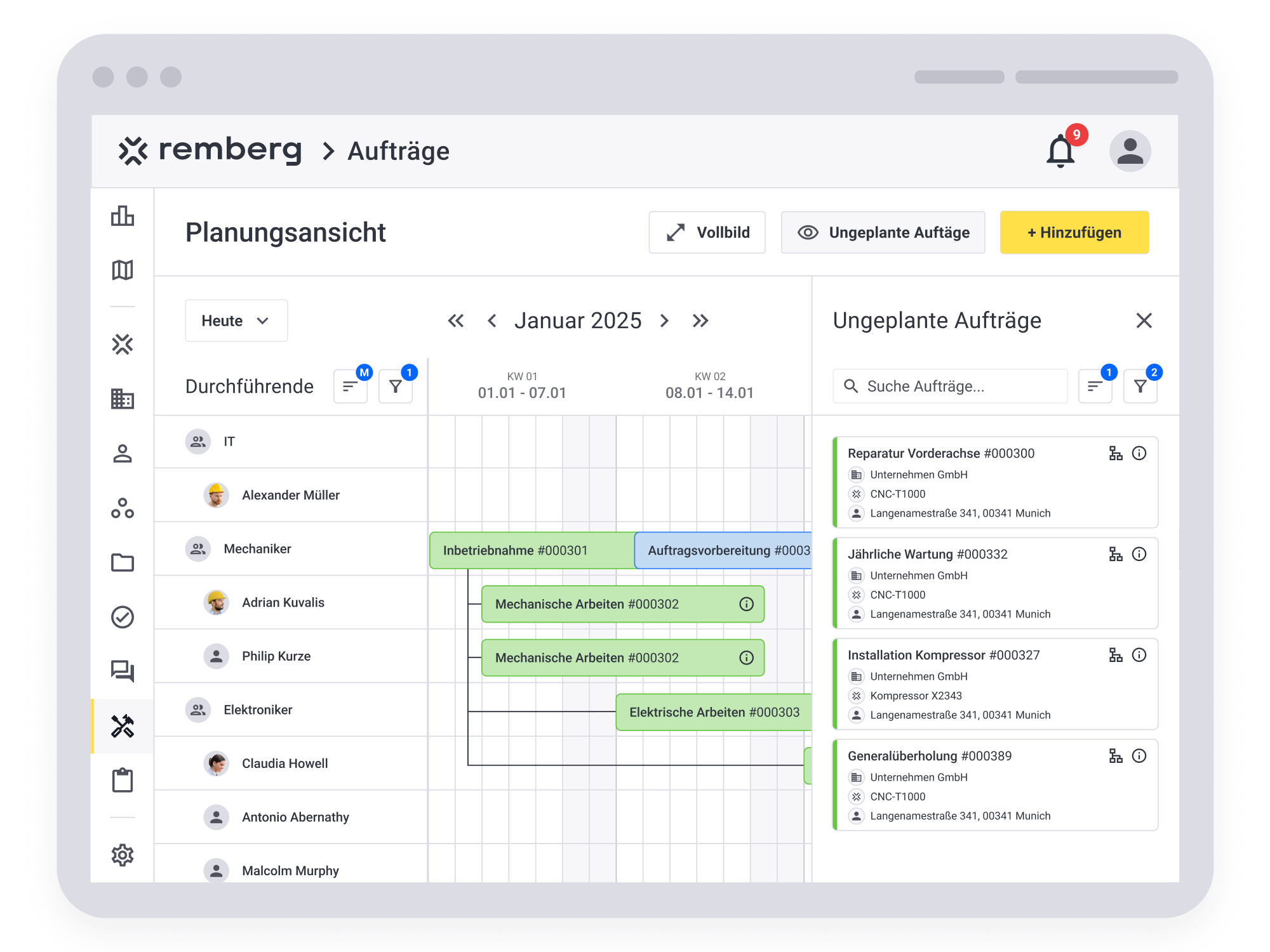 remberg - Auftrags- & Einsatzplanung
Klare Planung nach Teams und Zeit. Alles auf einen Blick.