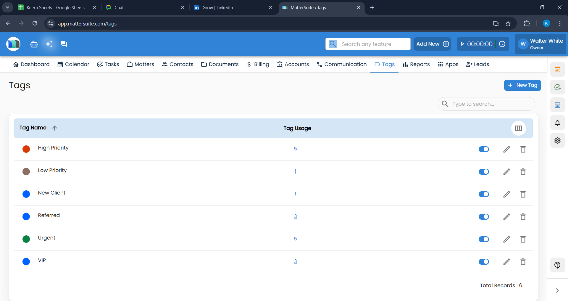 MatterSuite ELM Software - Tag management screenshot - MatterSuite ELM Software