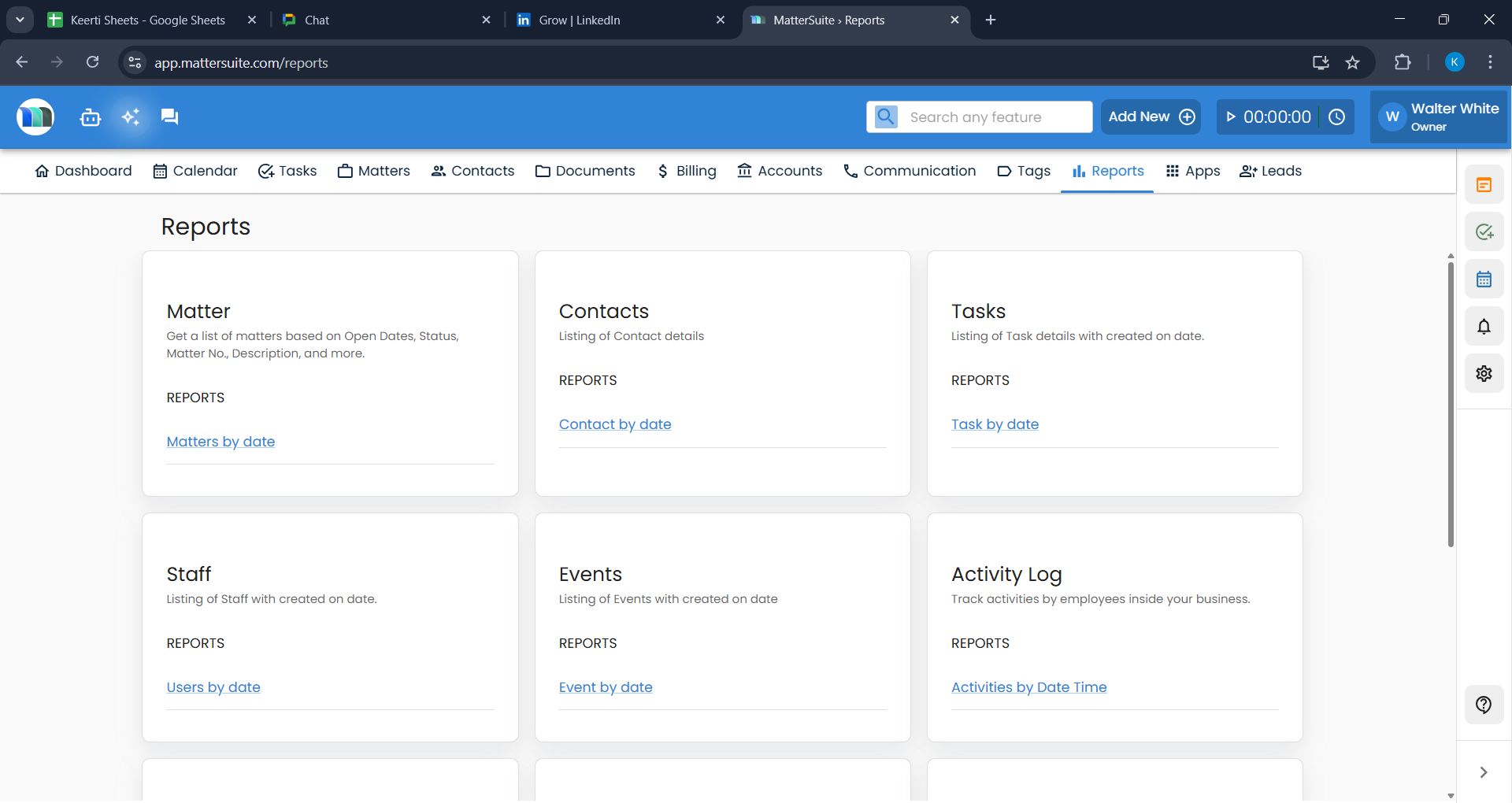 MatterSuite ELM Software - Report module screenshot - MatterSuite ELM Software