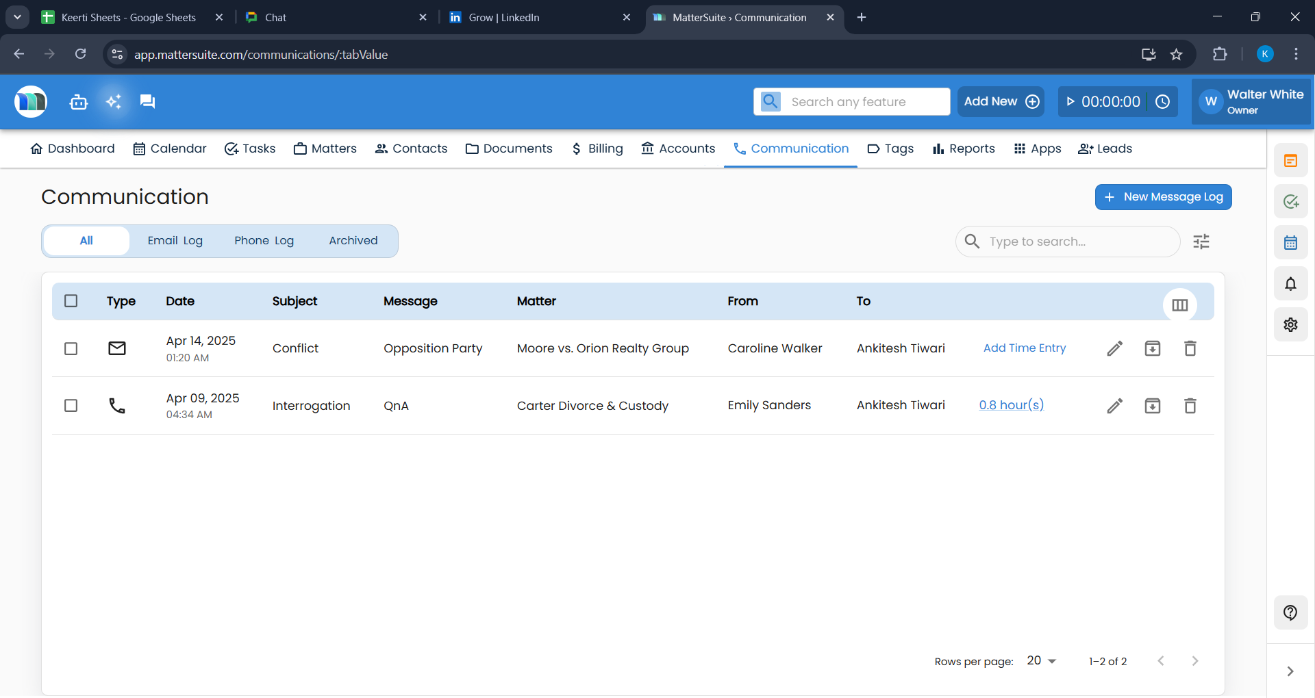 MatterSuite ELM Software - Communication management screenshot - MatterSuite ELM Software