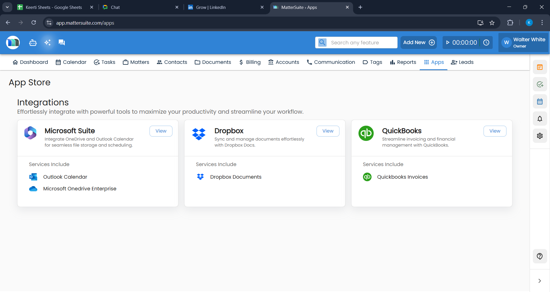 MatterSuite ELM Software - App integration screenshot - MatterSuite ELM Software