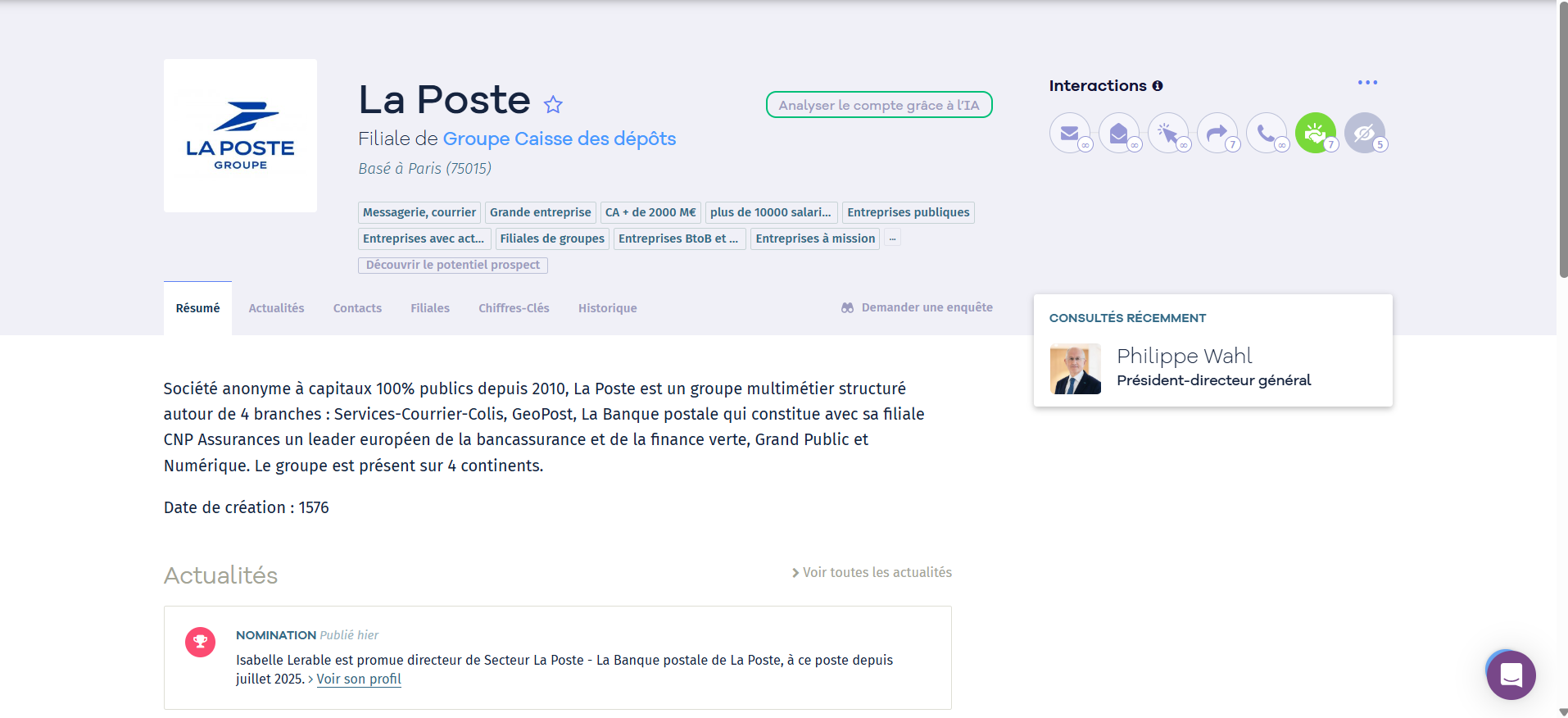 Nomination - Fiche entreprise détaillée