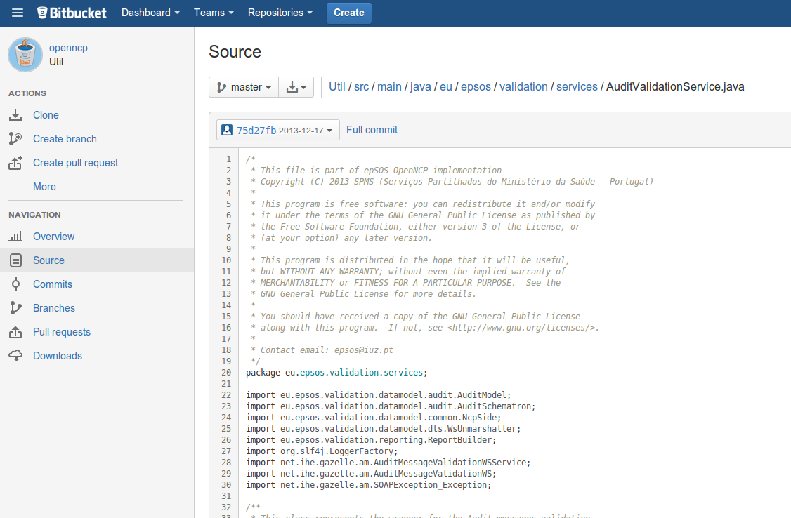 Interface de Bitbucket