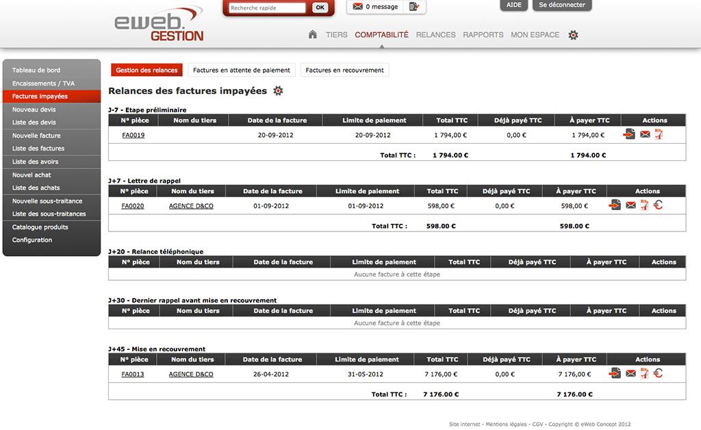 eWeb Gestion: Devis, Utilisateurs maximum, Rappel des retards de paiement eWeb Gestion: Devis, Utilisateurs maximum, Rappel des retards de paiement