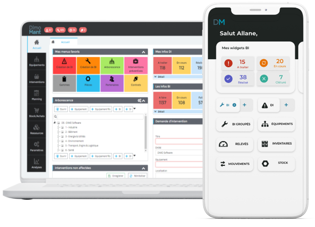 DimoMaint MX - •	Gestion des équipements & actifs
•	Maintenance curative et préventive
•	Planification des interventions
•	Gestions des stocks et achats de pièces détachées
•	Indicateurs & Analytics en temps réel
•	Intégration ERP, SSO, API Webservices