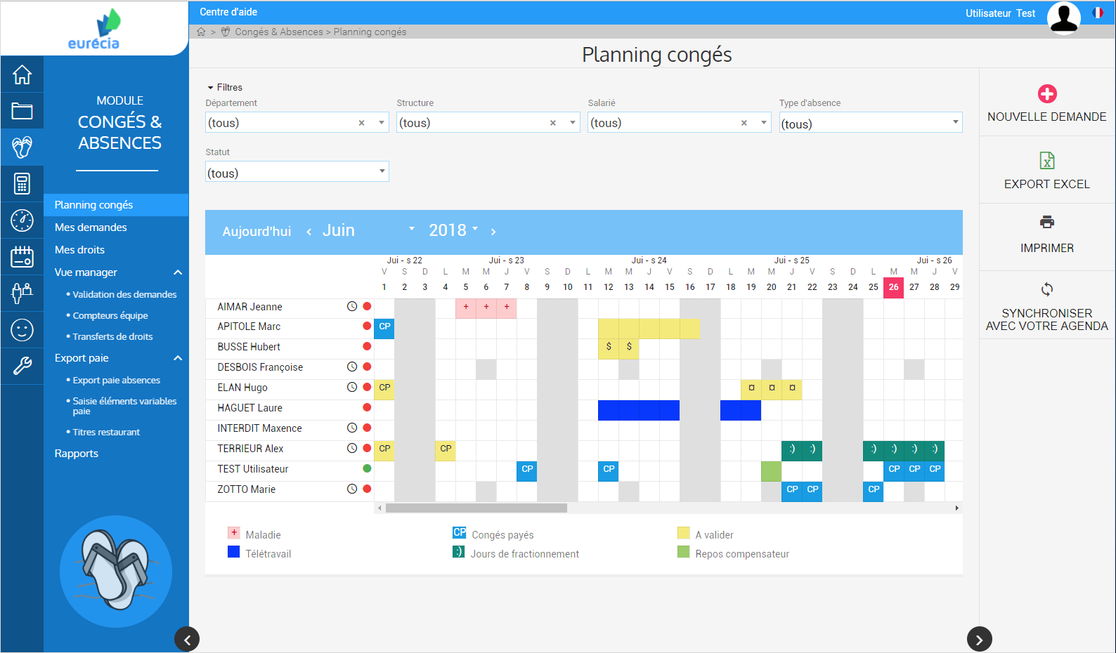 Eurécia Congés & Absences - Module Holidays & Absences: holiday schedule