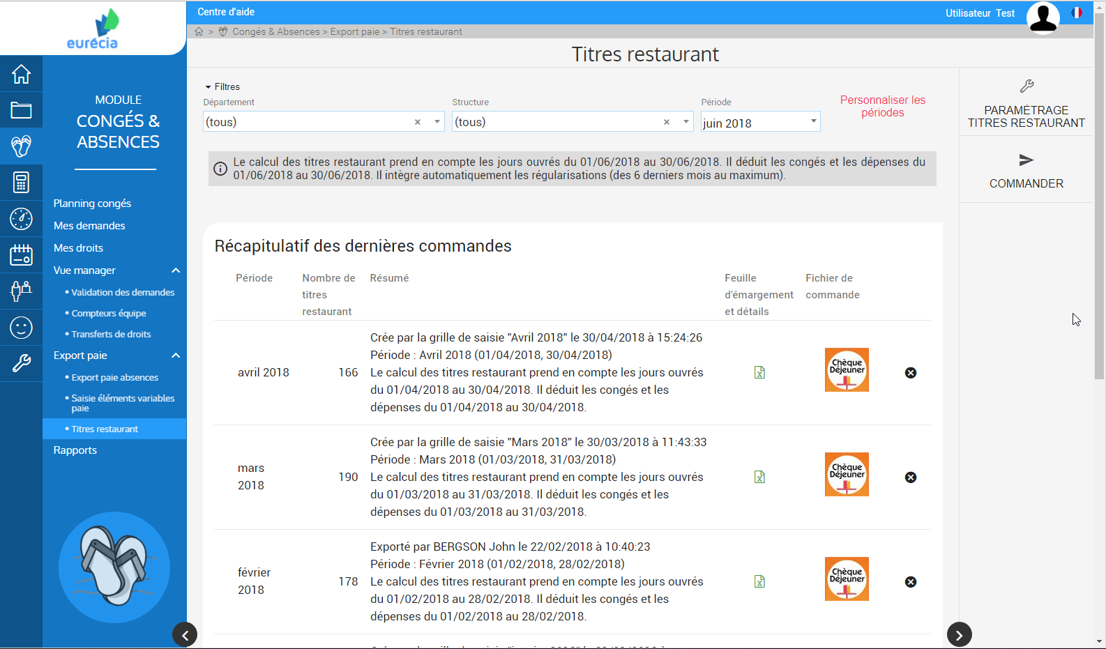 Module Congés & Absences : Export Paie - Titres Restaurants Module Congés & Absences : Export Paie - Titres Restaurants