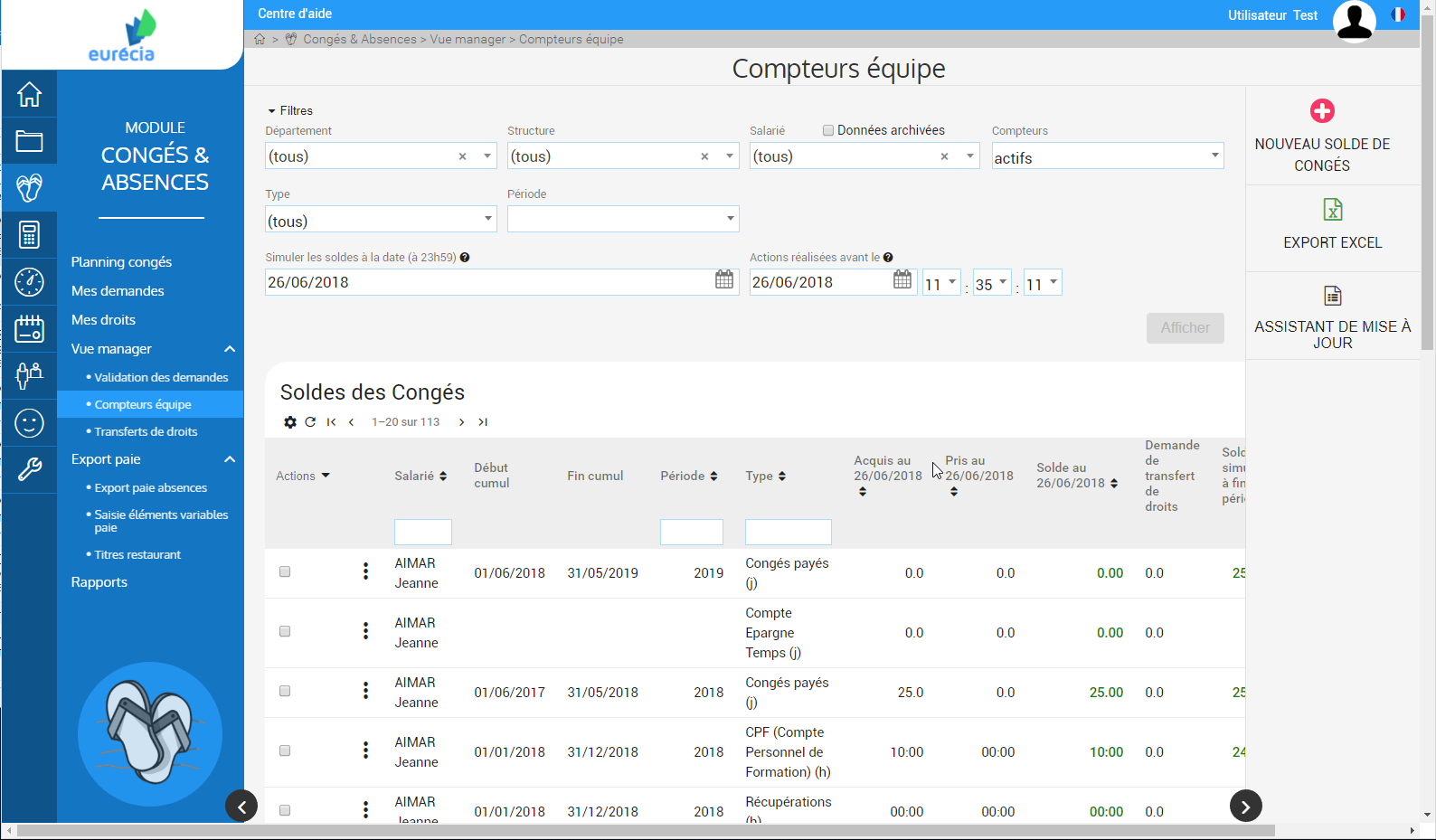 Eurécia Congés & Absences - Module Holidays & Absences: View Manager