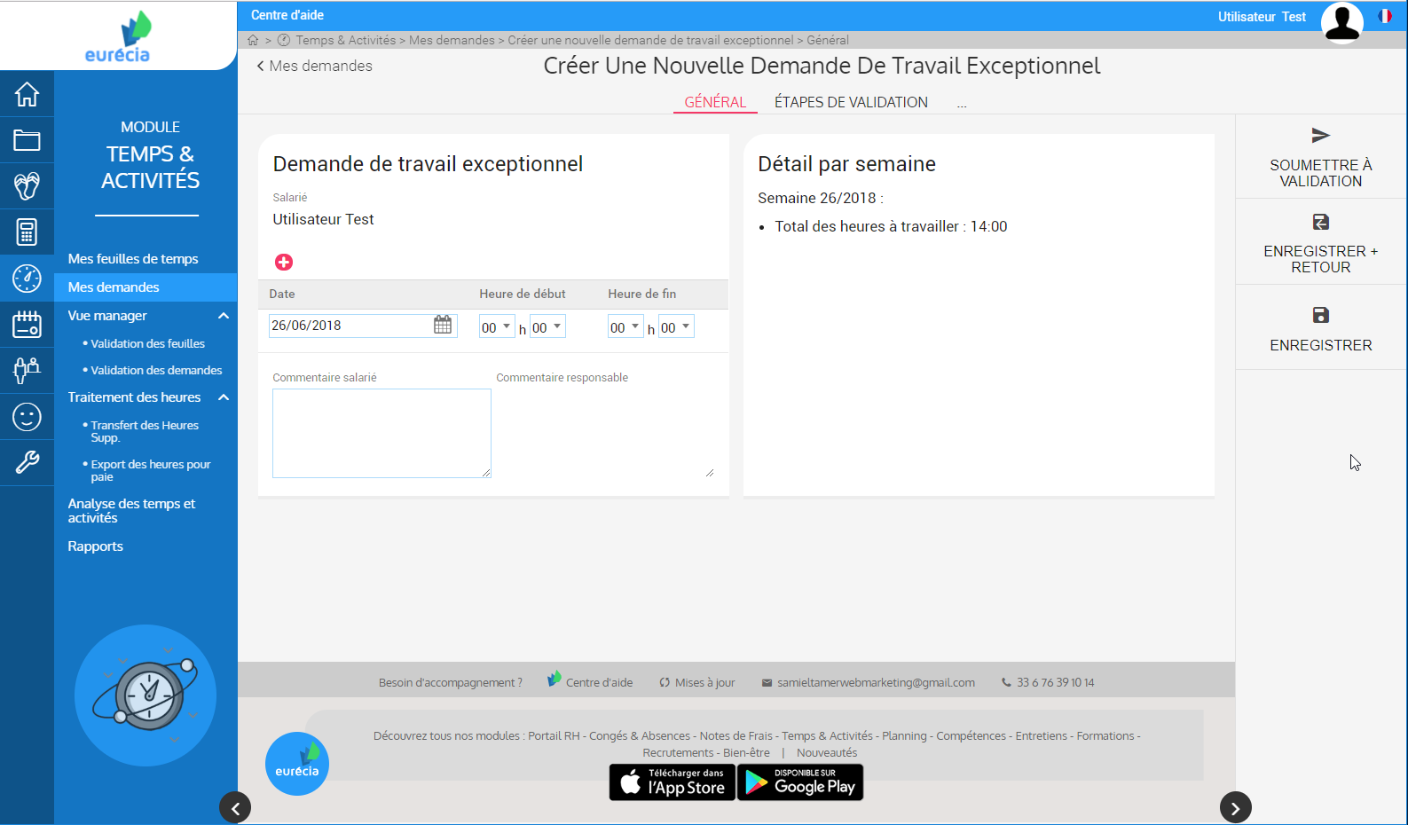 Eurécia Suivi des temps - Management Module Time & Activities: Create a new exceptional job application