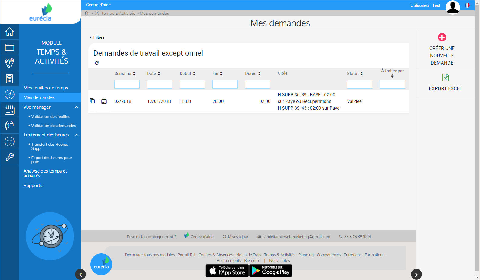 Eurécia Suivi des temps - Management Module Time & Activities: My Requests