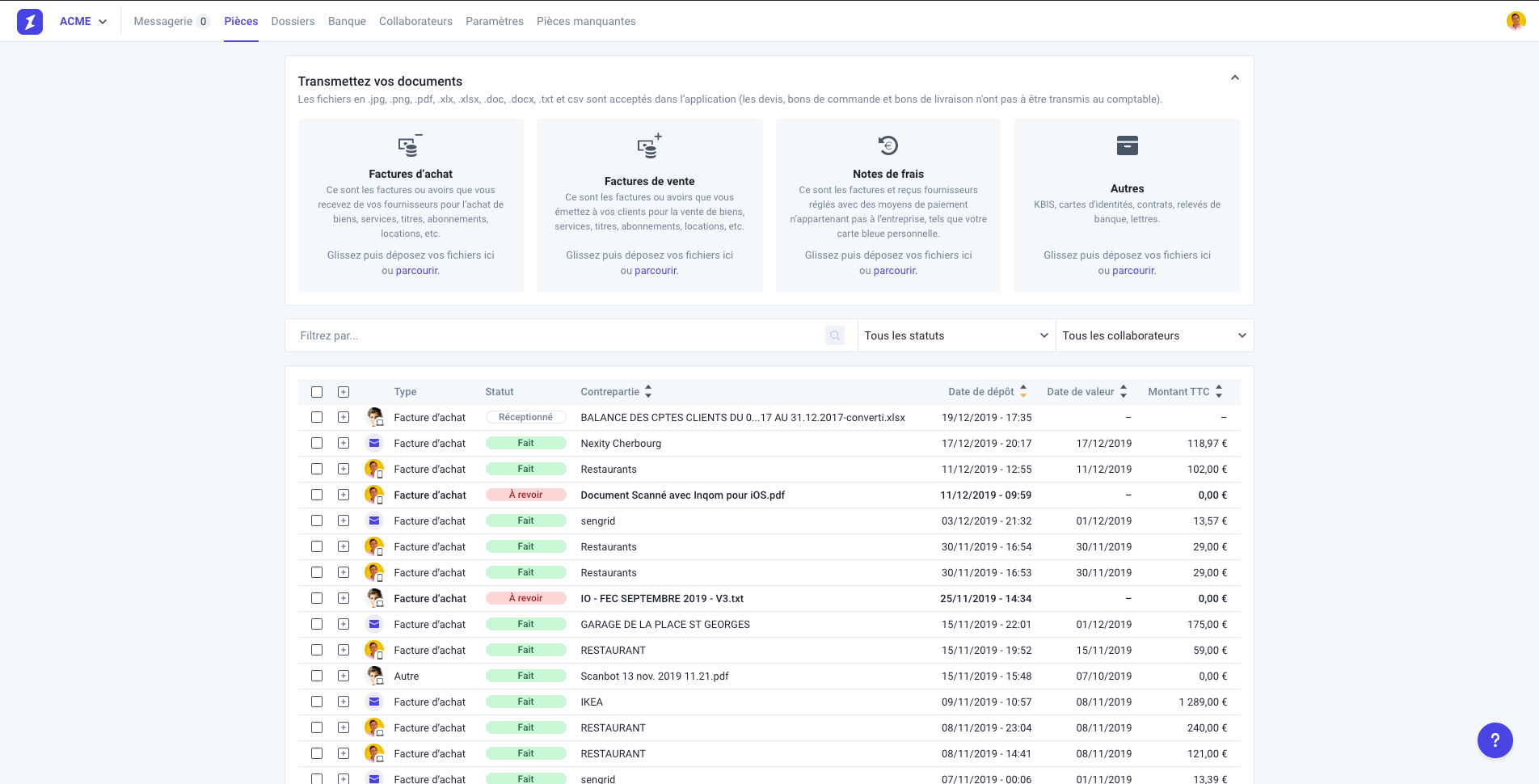 Transmission des pièces comptables avec un simple drag-n-drop.