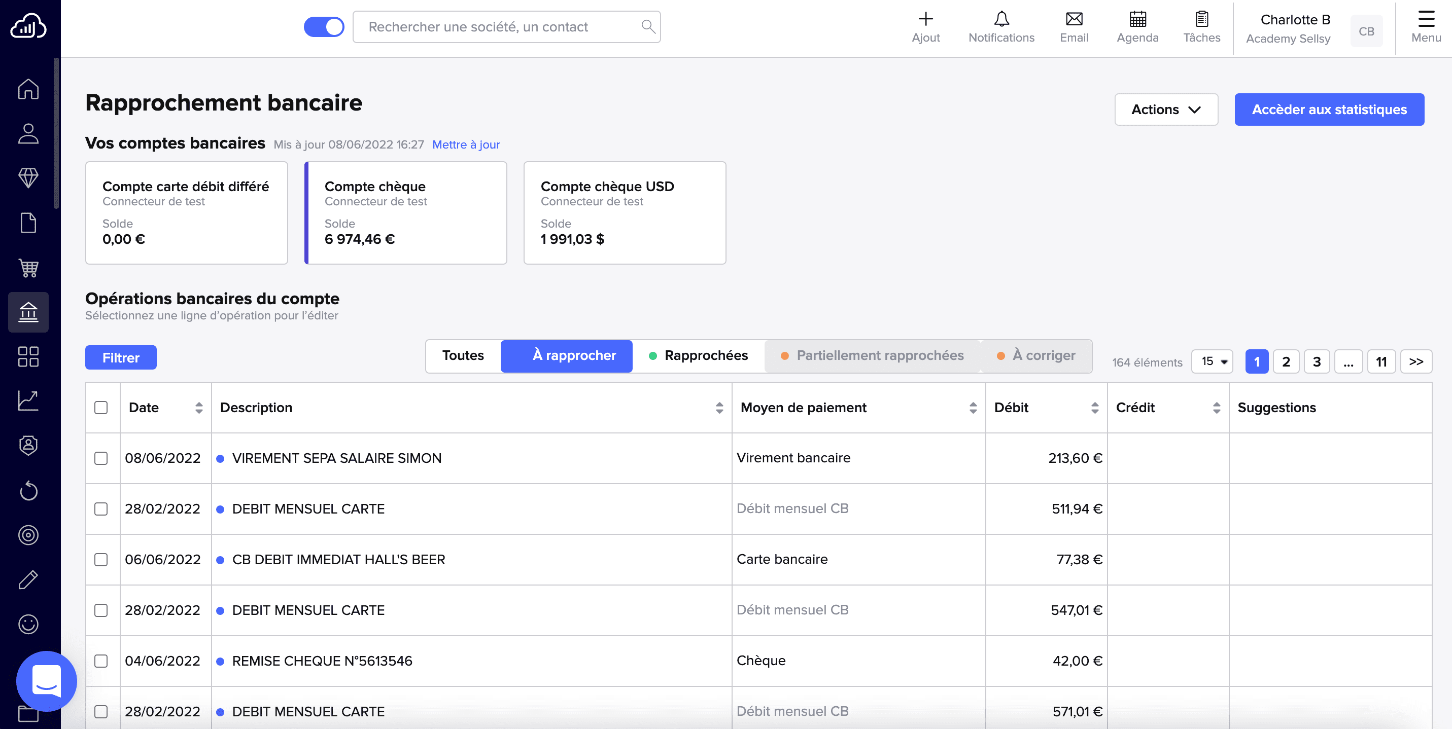 Suite CRM Sellsy-Rapprochement bancaire