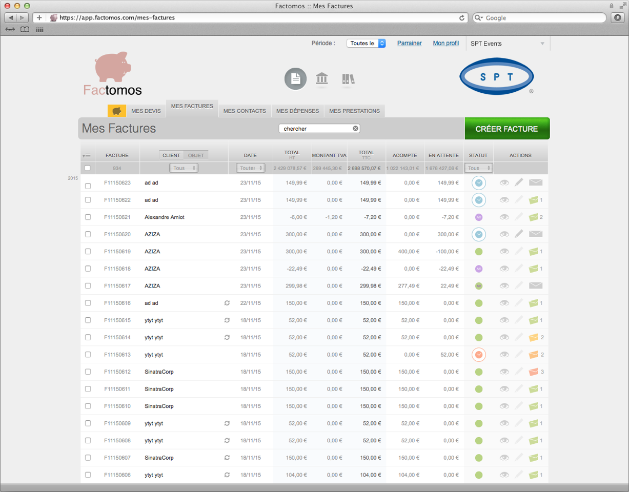 Factomos - Factomos: Import and export data (CSV, XLS), User Management, Notifications