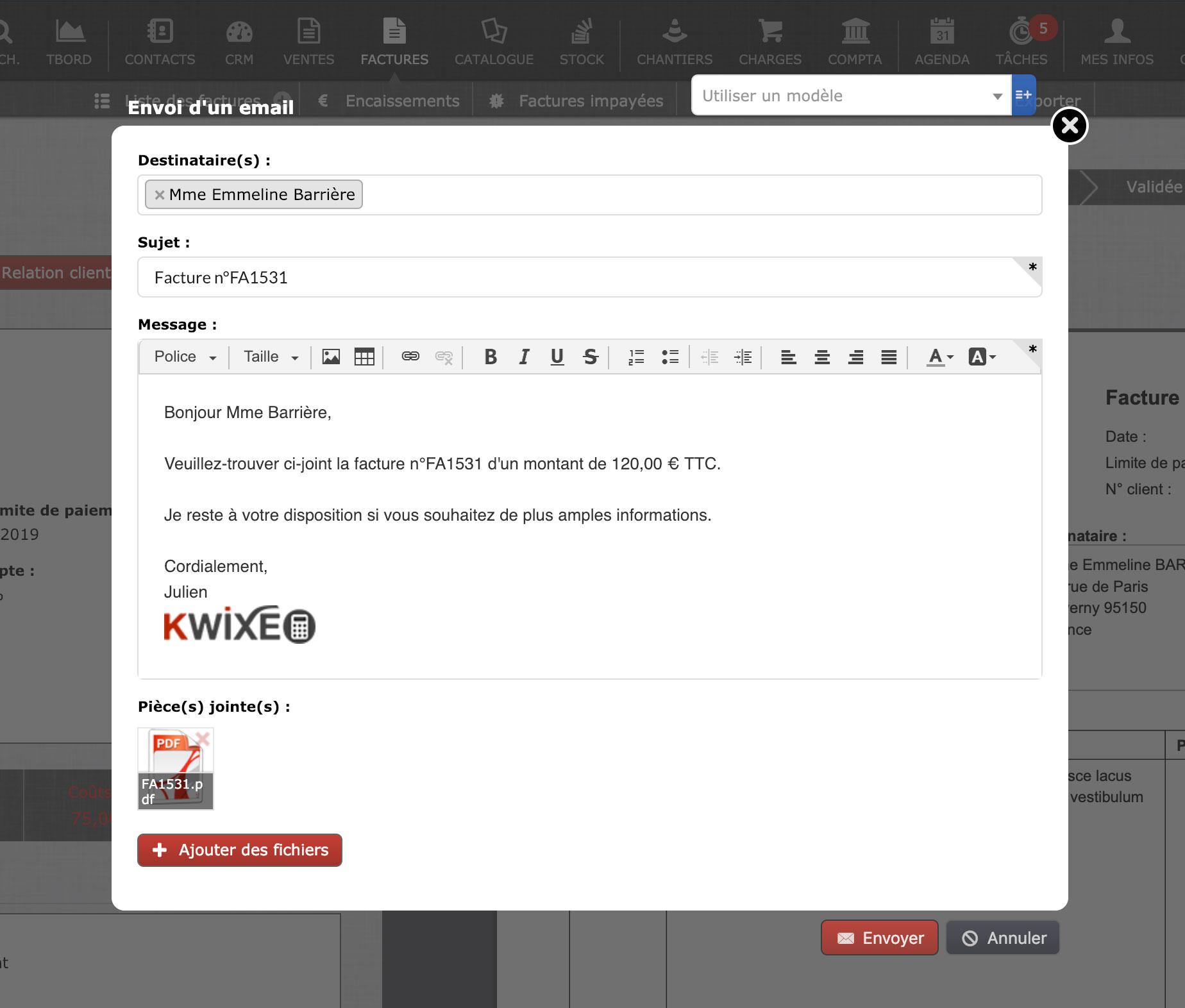 Envoi email à partir du logiciel Envoi email à partir du logiciel